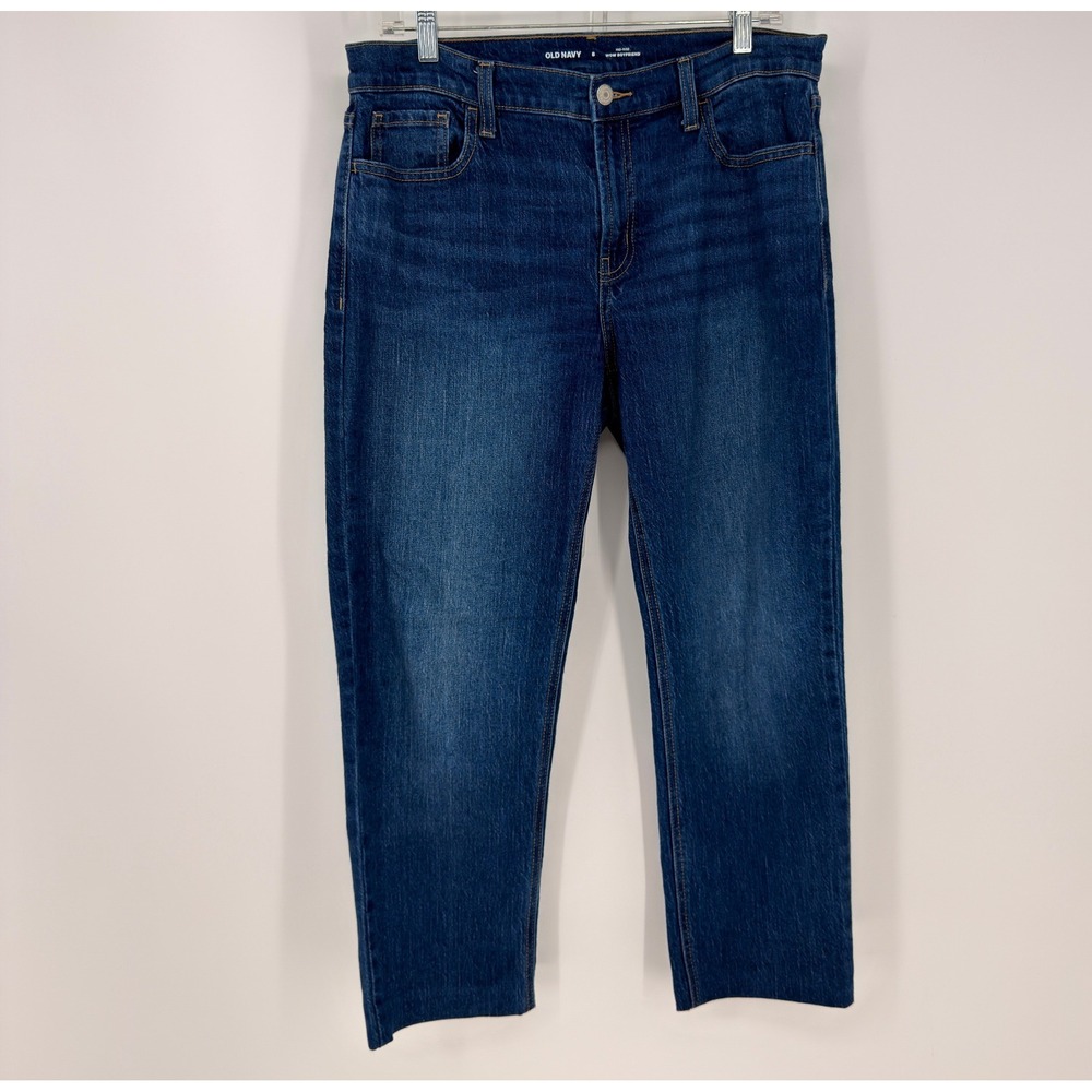 Old Navy Wow Boyfriend Jeans Women 8 Blue Mid Rise Raw Hem Casual Denim FLAW